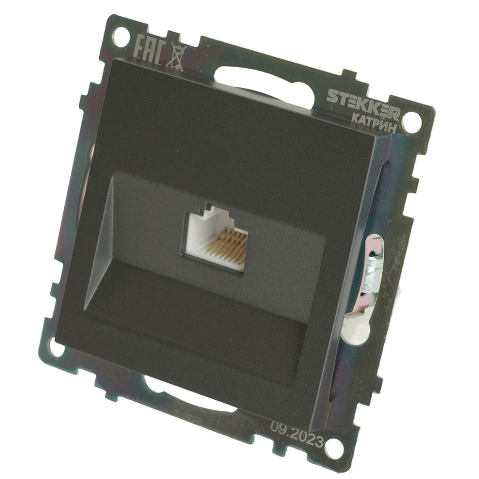 Розетка компьютерная 1-местная RJ-45 (механизм), серия Катрин, графит, GLS00-7107-06, артикул STEKKER 49418