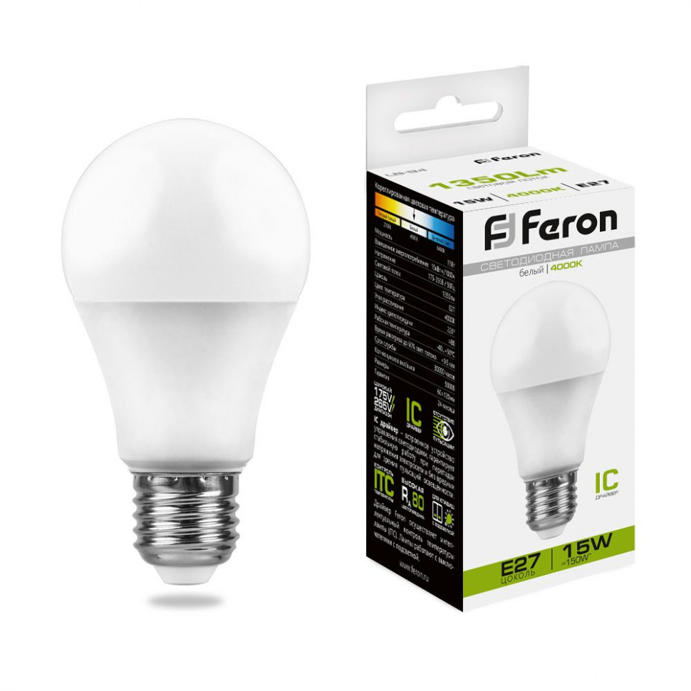 Лампа светодиодная Feron LB-94 Шар E27 15W 175-265V 4000K, артикул FERON 25629