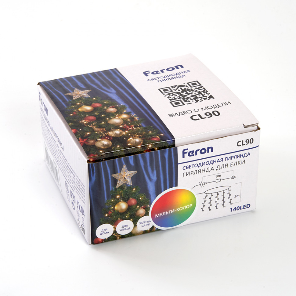 Светодиодная гирлянда Feron CL90  7 веток (2м) + 1.5м 230V мультиколор, c питанием от сети, прозрачный шнур, артикул FERON 32370