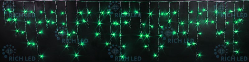 RL-i3*0.5-RW/G Гирлянда бахрома 3*0.5 м зеленый, белая резина Rich LED 