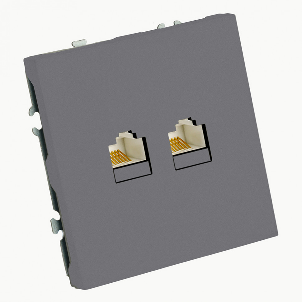 Розетка компьютерная 2-местная RJ-45 (механизм), STEKKER, серия Эмили, RST00-5111-10, платиново-серый, soft touch, артикул STEKKER 49952