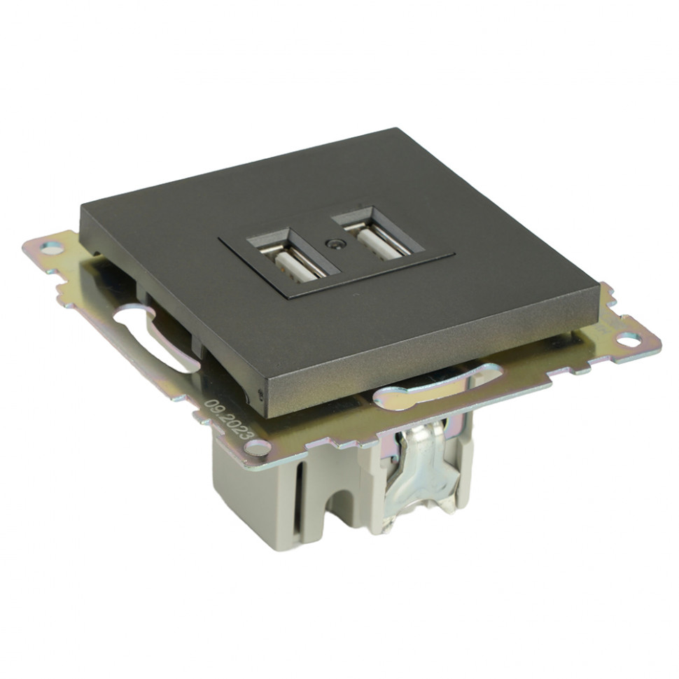 Розетка 2-местная USB (механизм), 250В, 2,1А, серия Катрин, графит, GLS10-7115-06, артикул STEKKER 49422