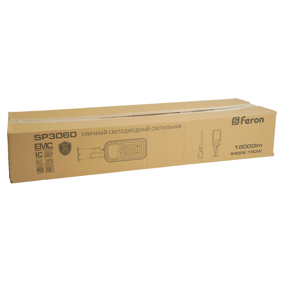 Светодиодный уличный консольный светильник Feron SP3060 150W 6400K 100-265V/50Hz, серый, артикул FERON 48688