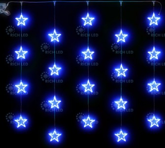 Светодиодный Занавес 2*2 Звезды, синий, прозрачный провод Rich LED RL-CMST2*2-T/B 