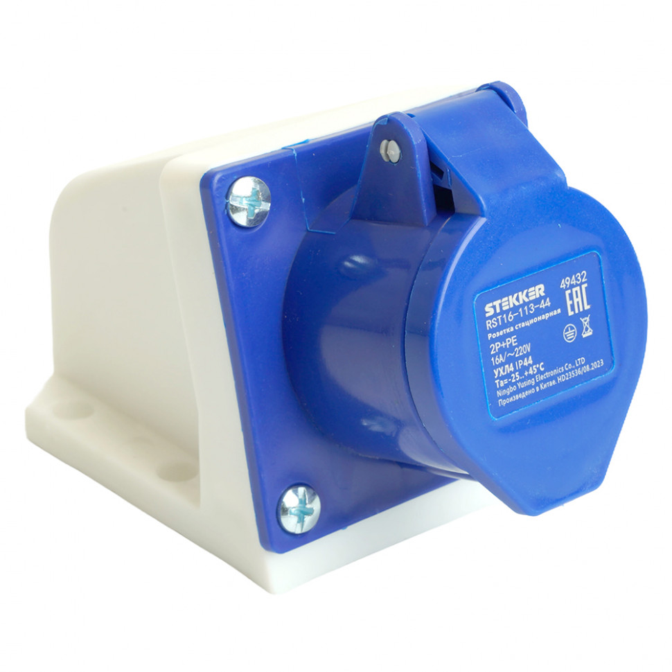 Розетка стационарная ST-113 16А 220В 2P+PE IP44, RST16-113-44, Stekker, артикул STEKKER 49432