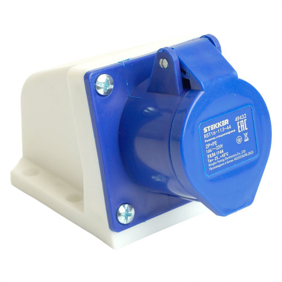 Розетка стационарная ST-113 16А 220В 2P+PE IP44, RST16-113-44, Stekker, артикул STEKKER 49432