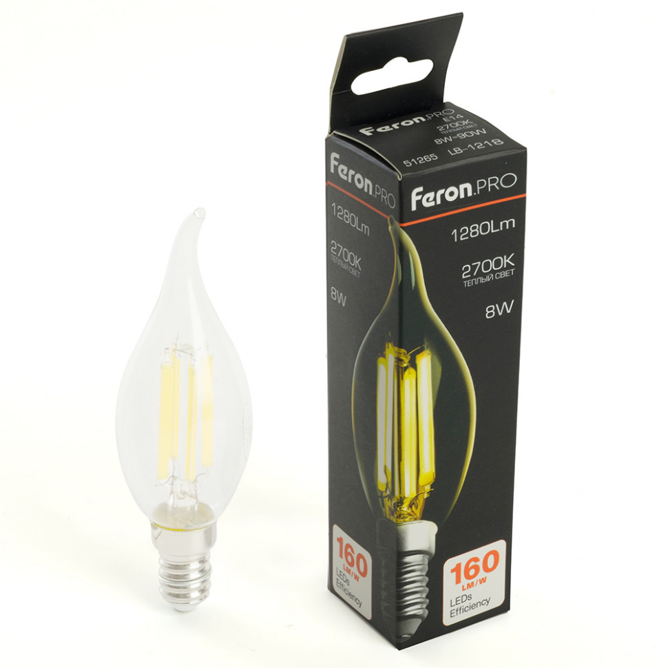 Лампа светодиодная Feron.PRO LB-1218 Свеча на ветру E14 1280LM 8W 175-265V 2700K, артикул FERON 51265
