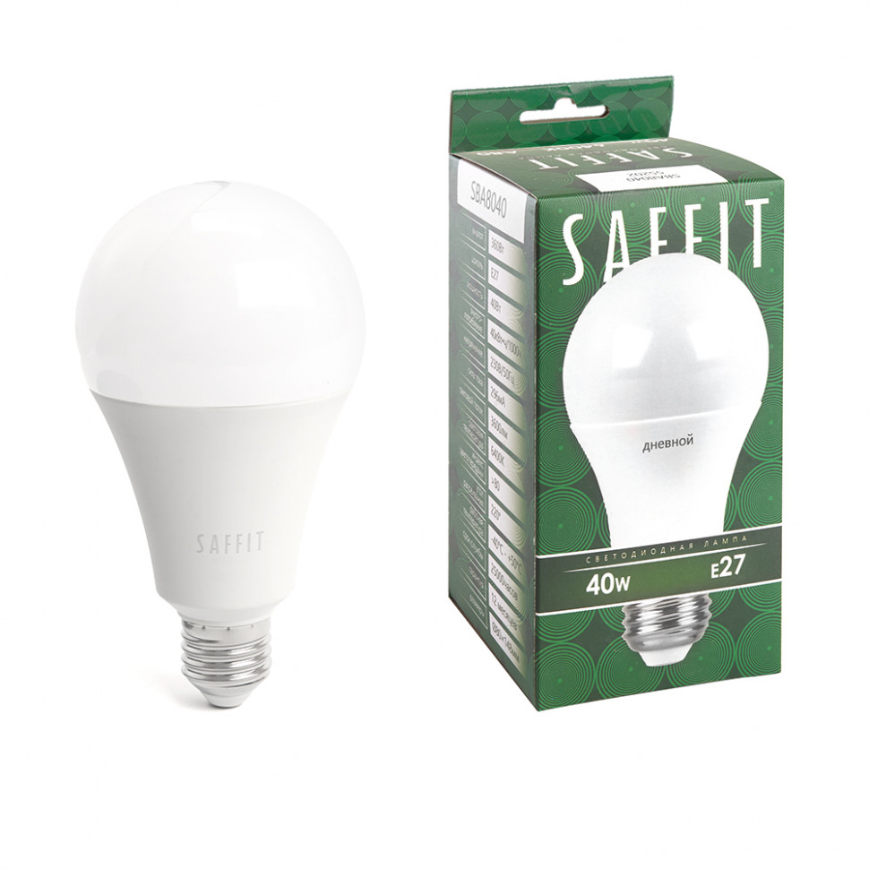 Лампа светодиодная SAFFIT SBA8040 Шар E27 40W 230V 6400K, артикул SAFFIT 55202