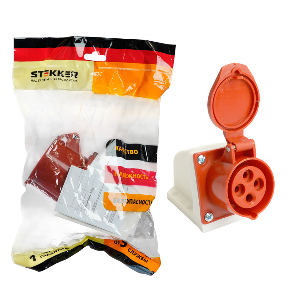 Розетка стационарная ST-114 16А 380В 3P+PE IP44, RST16-114-44, Stekker, артикул STEKKER 49434