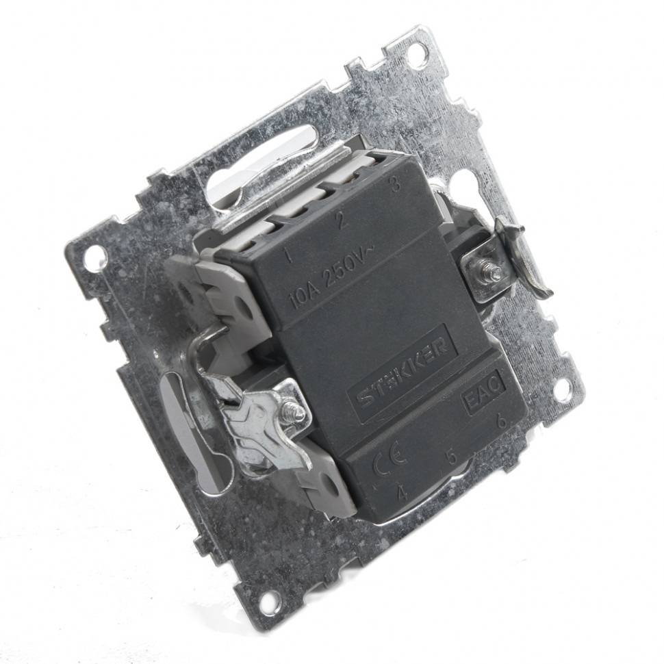 Выключатель 1-клавишный (механизм), STEKKER GLS10-7103-03, 250V, 10А, серия Катрин, серебро, артикул STEKKER 39575