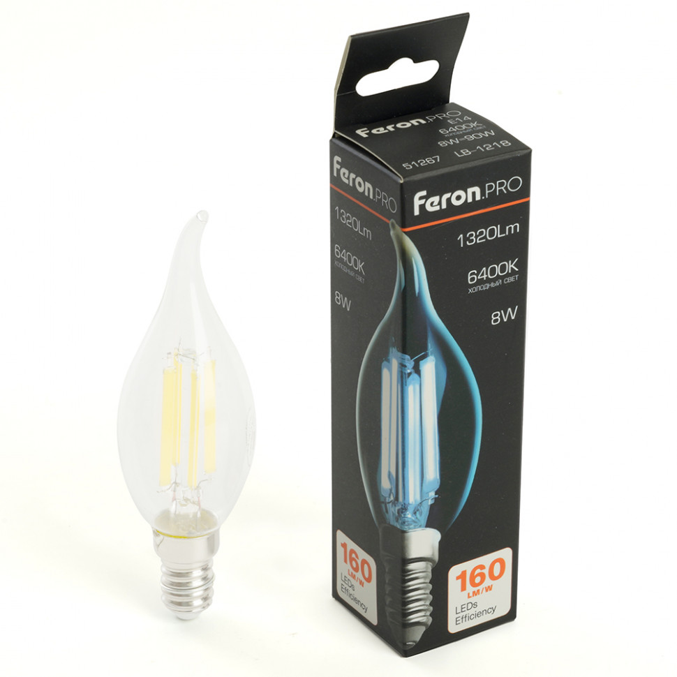Лампа светодиодная Feron.PRO LB-1218 Свеча на ветру E14 1320LM 8W 175-265V 6400K, артикул FERON 51267