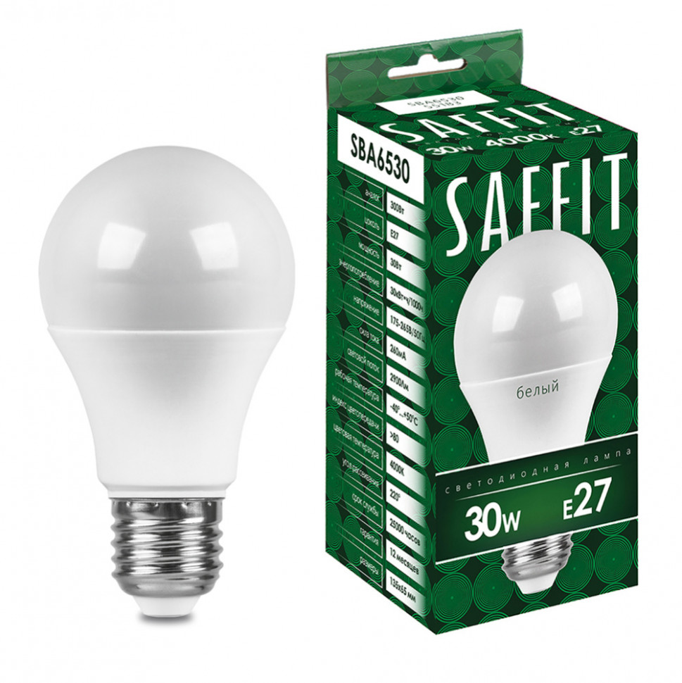 Лампа светодиодная SAFFIT SBA6530 Шар E27 30W 230V 4000K, артикул SAFFIT 55183