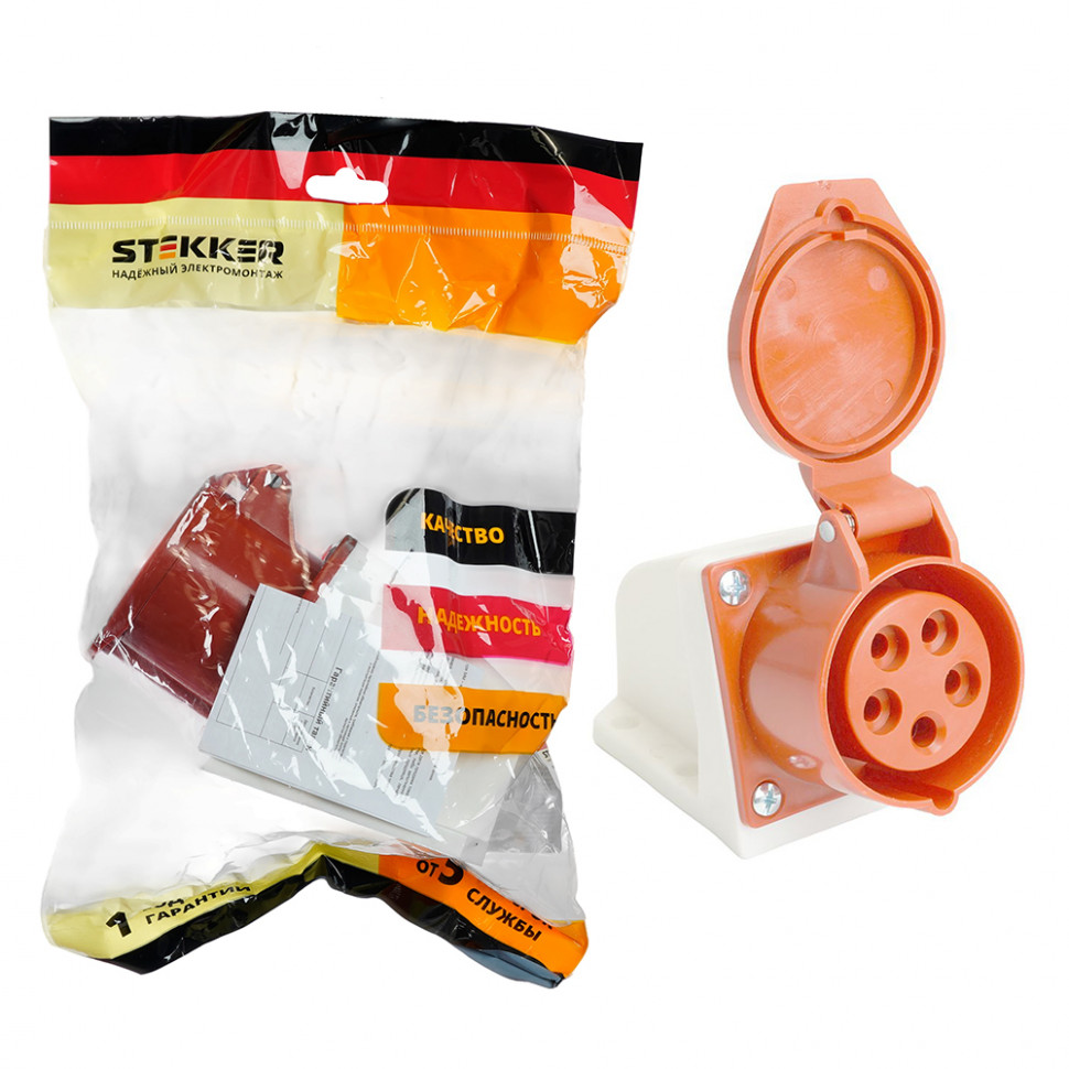 Розетка стационарная ST-115 16А 380В 3P+PE+N IP44, RST16-115-44, Stekker, артикул STEKKER 49435