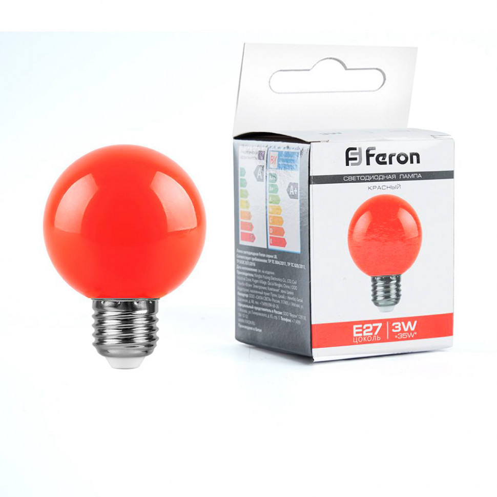 Лампа светодиодная Feron LB-371 Шар матовый E27 3W 230V красный, артикул FERON 25905