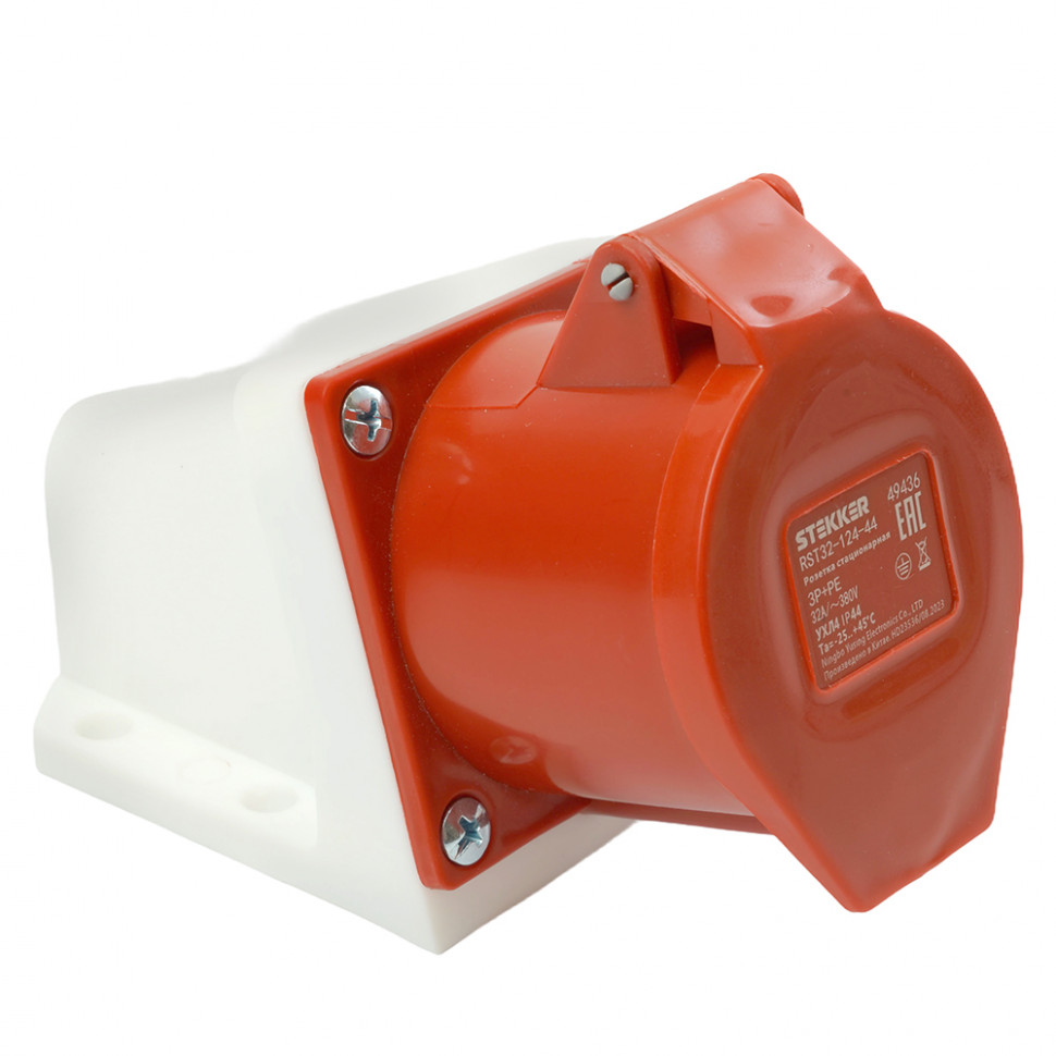 Розетка стационарная ST-124 32А 380В 3P+PE IP44, RST32-124-44, Stekker, артикул STEKKER 49436