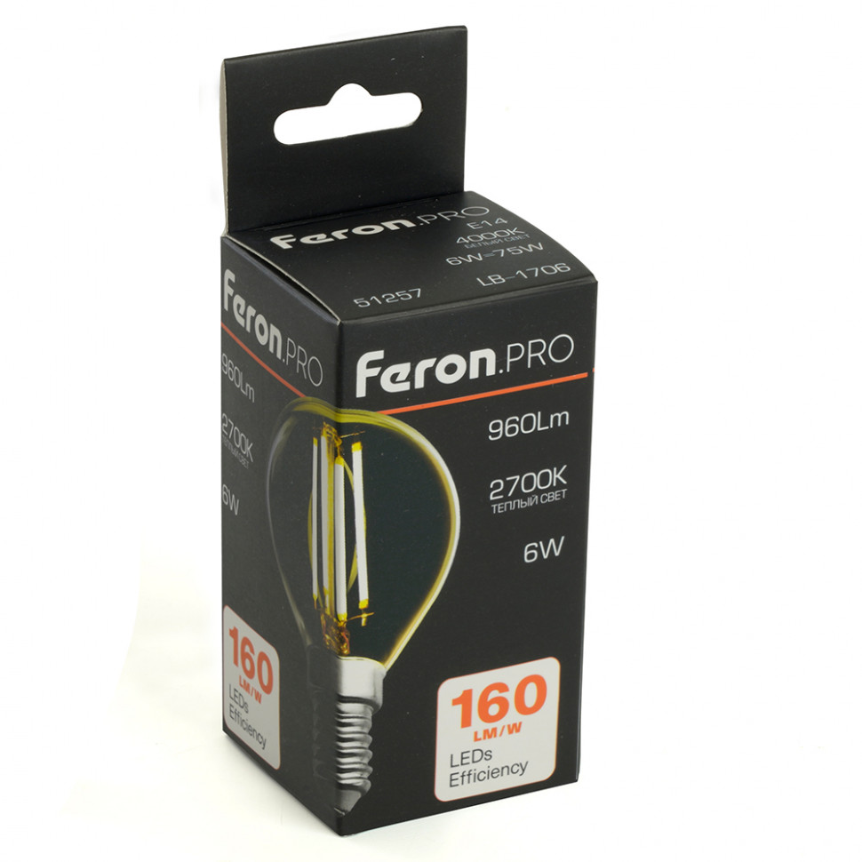 Лампа светодиодная Feron.PRO LB-1706 Шарик E14 960LM 6W 175-265V 2700K, артикул FERON 51256