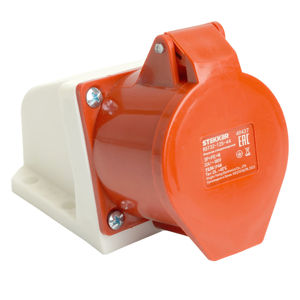 Розетка стационарная ST-125 32А 380В 3P+PE+N IP44, RST32-125-44, Stekker, артикул STEKKER 49437