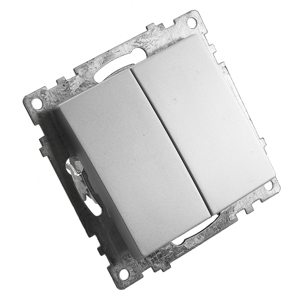 Выключатель 2-клавишный (механизм), STEKKER GLS10-7104-03, 250V, 10А, серия Катрин, серебро, артикул STEKKER 39578