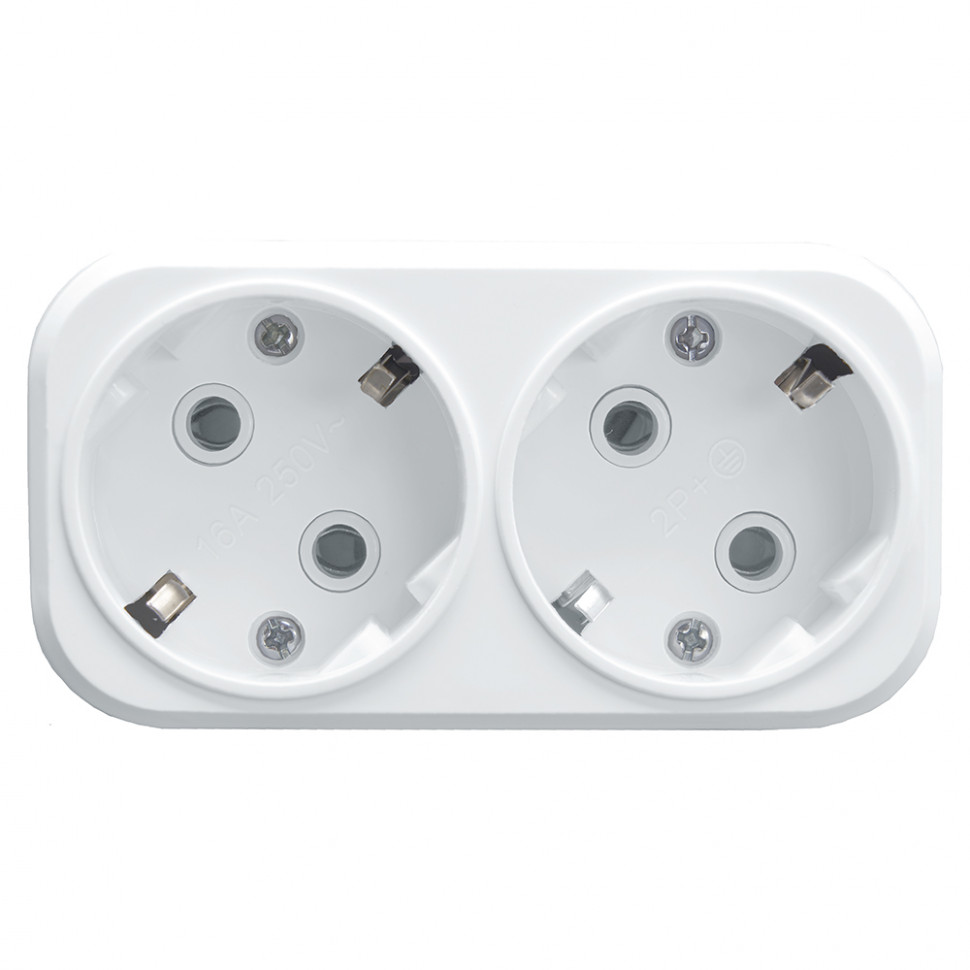 Разветвитель сетевой 2-местный с/з STEKKER ADP16-22-20 250V, 16A, ABS огнеустойчивый пластик, белый, артикул STEKKER 39023