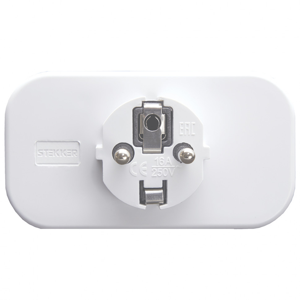 Разветвитель сетевой 2-местный с/з STEKKER ADP16-22-20 250V, 16A, ABS огнеустойчивый пластик, белый, артикул STEKKER 39023