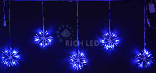 RL-PSF3*0.7C-W/B Подвески Снежинки 3*0.7 м синий, с контрол, соед., белый провод Rich LED 