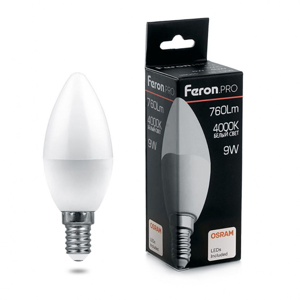 Лампа светодиодная Feron.PRO LB-1309 Свеча E14 9W 175-265V 4000K, артикул FERON 38060