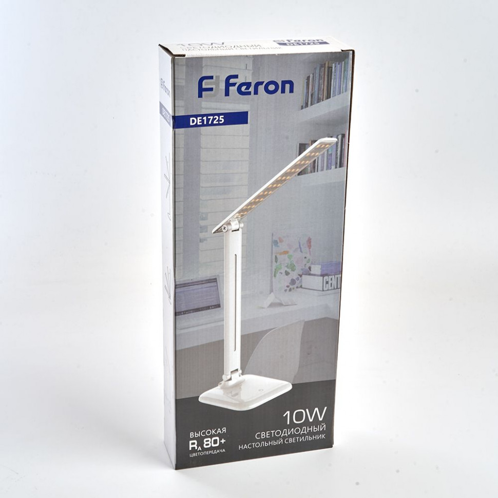 Настольный светодиодный светильник Feron DE1725 10W, 4000K, 100-240V, белый, артикул FERON 29861
