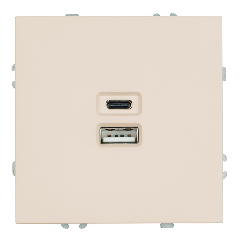 Розетка 2-местная USB + Type C (механизм), STEKKER, 250В, 20W, серия Эмили, RST10-5115-08, кашемир, soft touch, артикул STEKKER 49905