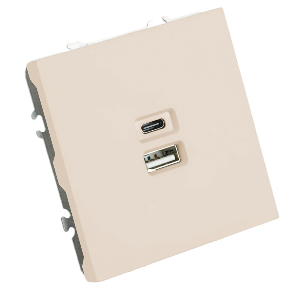 Розетка 2-местная USB + Type C (механизм), STEKKER, 250В, 20W, серия Эмили, RST10-5115-08, кашемир, soft touch, артикул STEKKER 49905