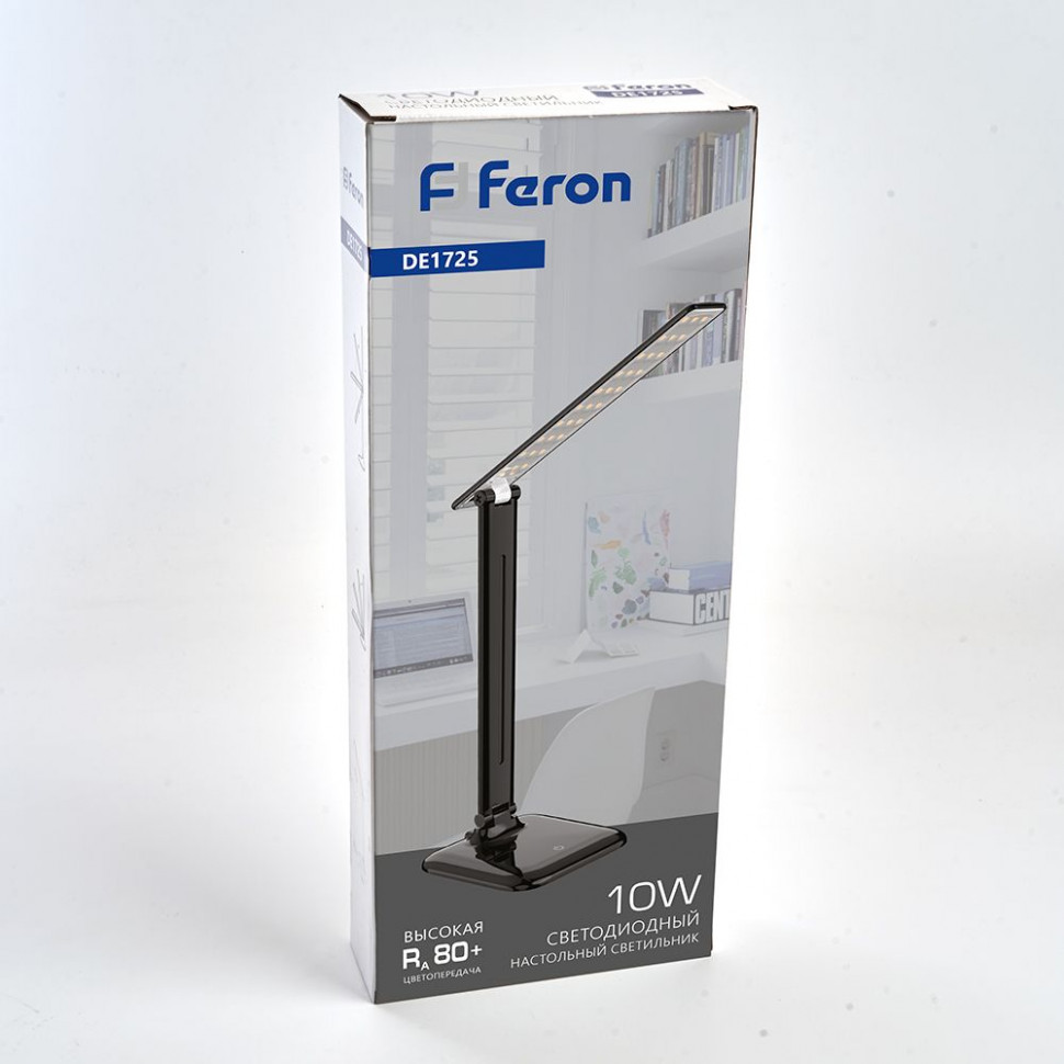 Настольный светодиодный светильник Feron DE1725 10W, 4000K, 100-240V, черный, артикул FERON 29860