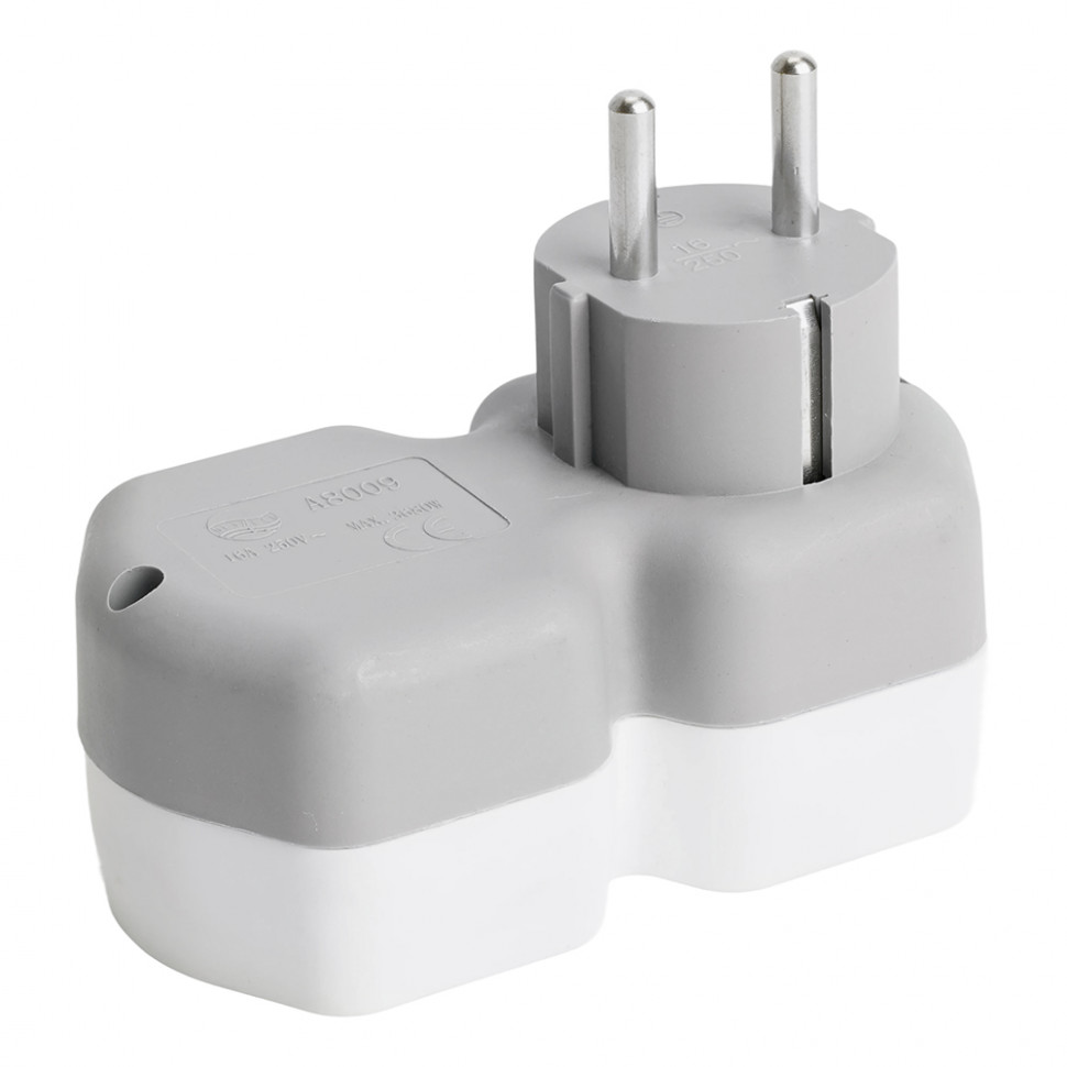 Разветвитель сетевой 2-местный с/з STEKKER ADP16-12-20, 250V,16A, ABS огнеустойчивый пластик, белый/серый, артикул STEKKER 32870