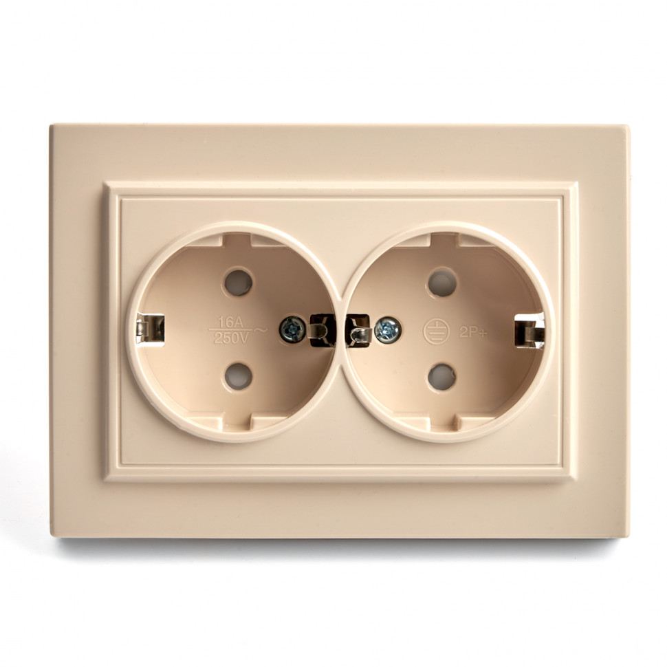 Розетка 2-местная с/з, STEKKER, PST16-9014-02, 250В, 16А с защитной шторкой, серия Эрна, слоновая кость, артикул STEKKER 39240