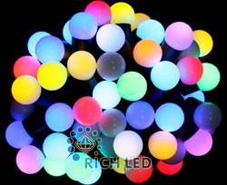 RL-T7.5-50C-B/RGB Гирлянда Шарики 7.5 м, 50 LED-шариков по 18 мм, соединяемая Rich LED 