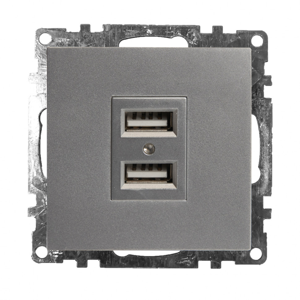 Розетка USB 2-местная (механизм), STEKKER GLS10-7115-03, 250B, 2,1А, серия Катрин, серебро, артикул STEKKER 39588