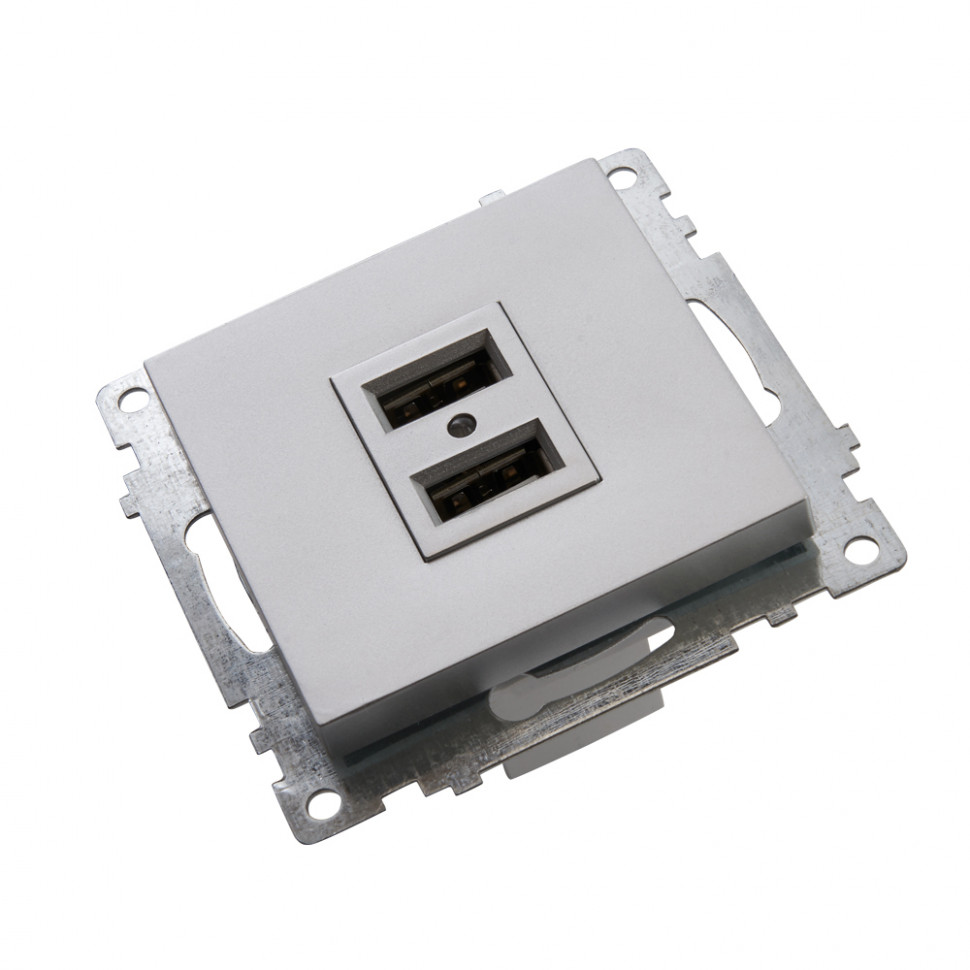Розетка USB 2-местная (механизм), STEKKER GLS10-7115-03, 250B, 2,1А, серия Катрин, серебро, артикул STEKKER 39588