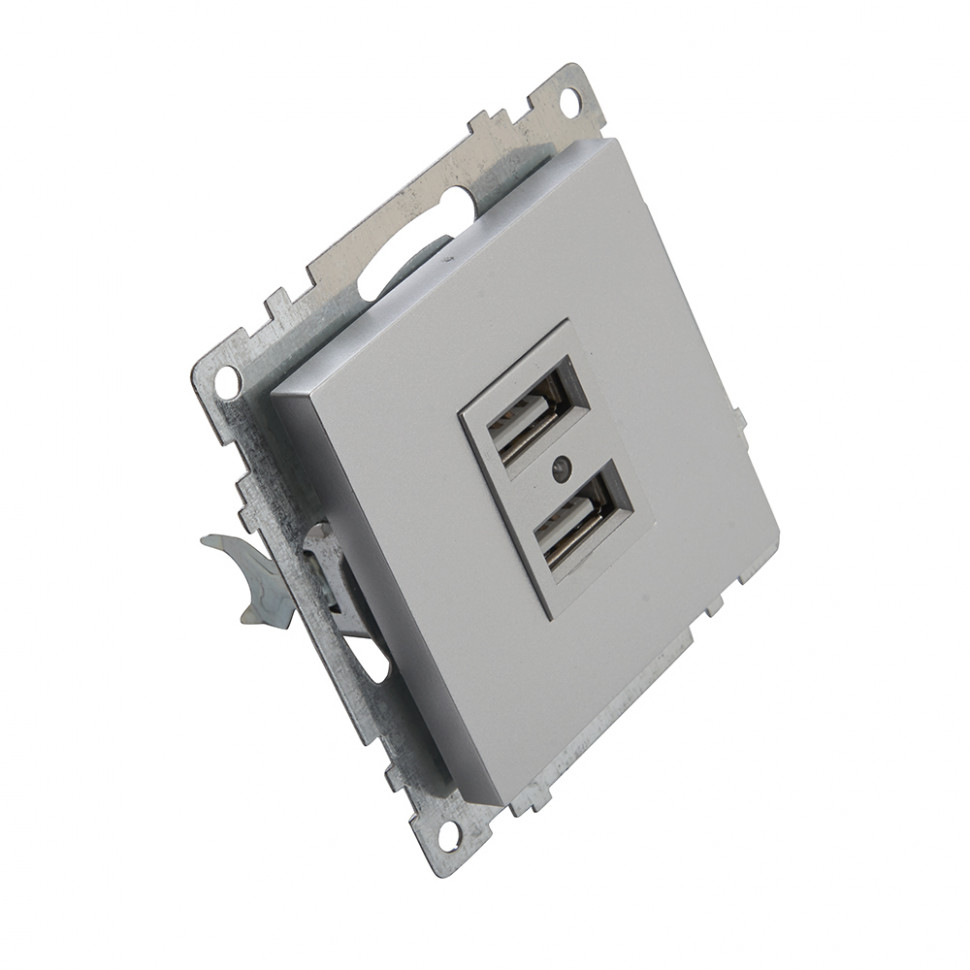 Розетка USB 2-местная (механизм), STEKKER GLS10-7115-03, 250B, 2,1А, серия Катрин, серебро, артикул STEKKER 39588