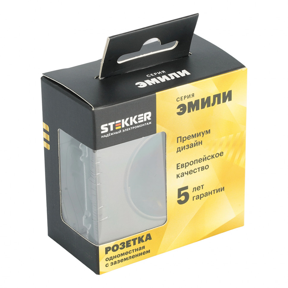 Розетка 1-местная с защитной шторкой с/з (механизм), STEKKER, 250В, 16А, серия Эмили, RST16-5110-09, антрацит, soft touch, артикул STEKKER 49932