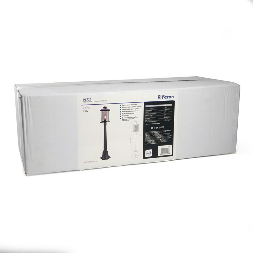 Светильник садово-парковый Feron PL726  столб 60W E27 230V, черный, артикул FERON 48391