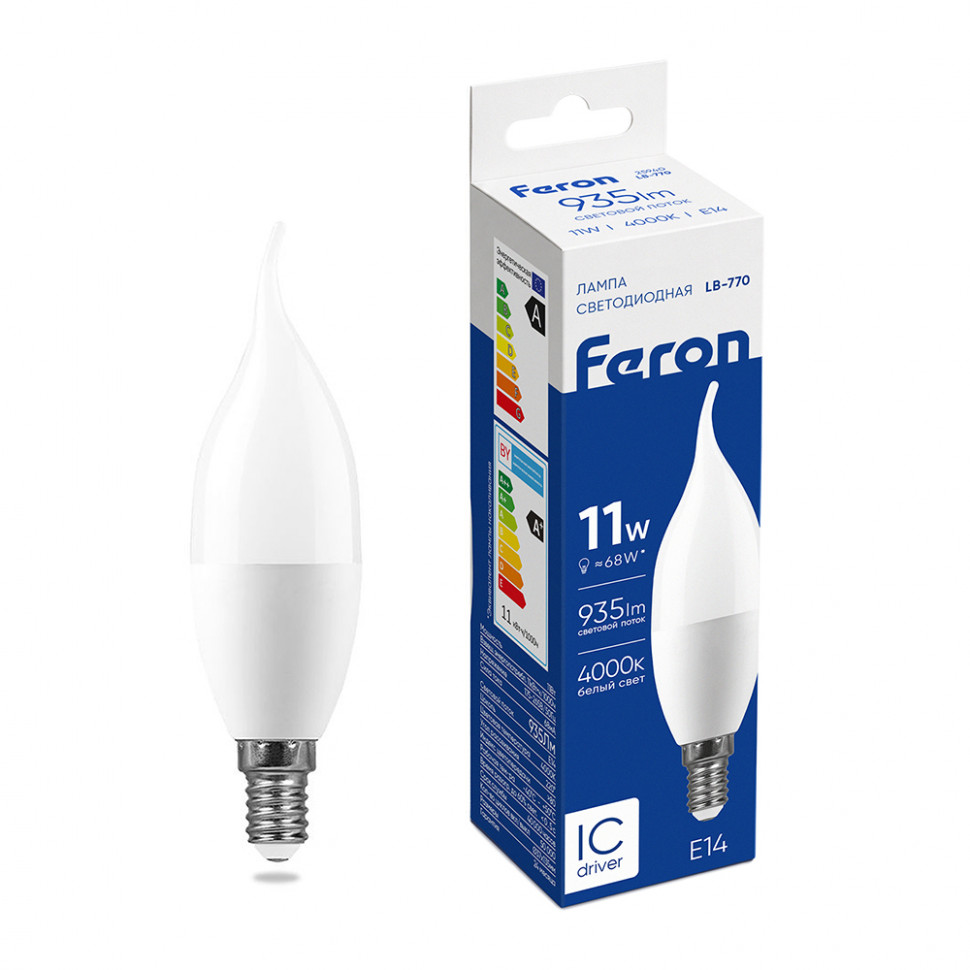 Лампа светодиодная Feron LB-770 Свеча на ветру E14 11W 175-265V 4000K, артикул FERON 25940