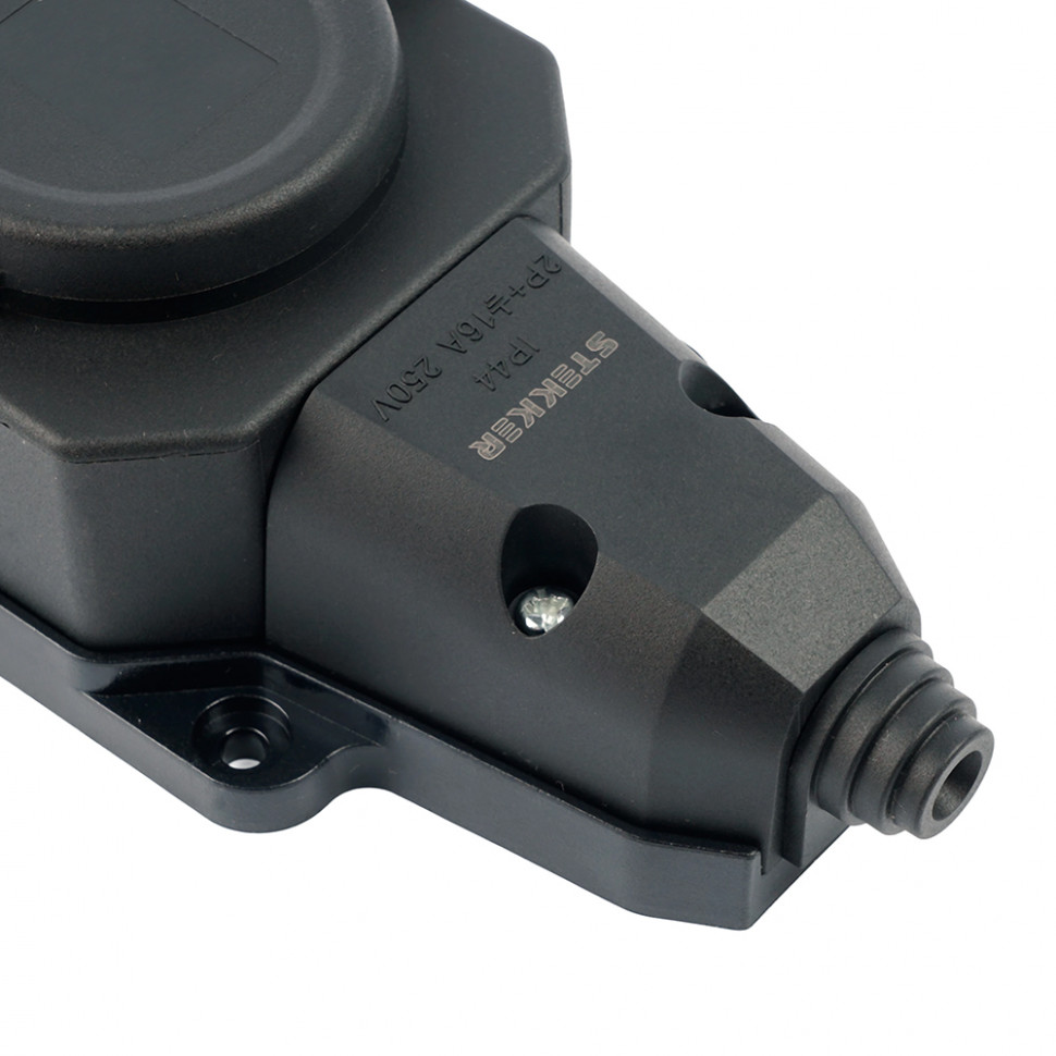 Розетка переносная 3-местная c/з STEKKER,RST16-3-44, 250В, 16А, IP44, черный, артикул STEKKER 50806