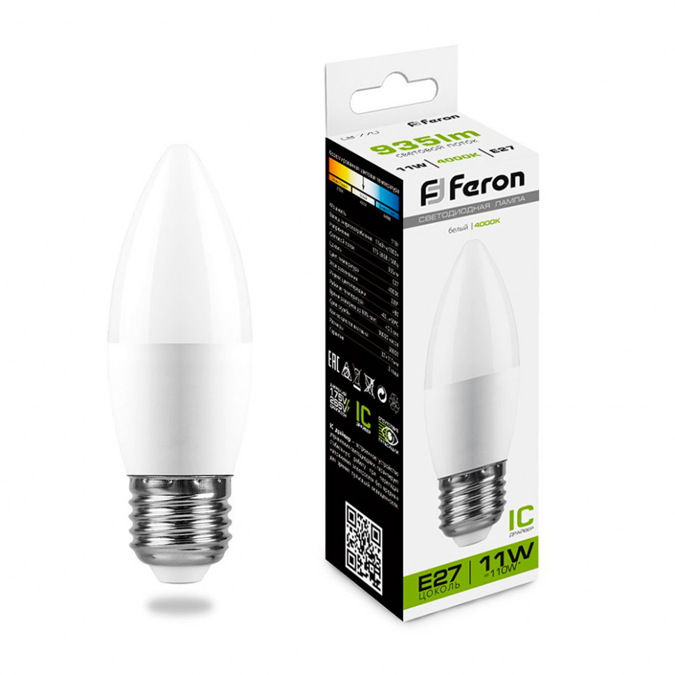 Лампа светодиодная Feron LB-770 Свеча E27 11W 175-265V 4000K, артикул FERON 25944