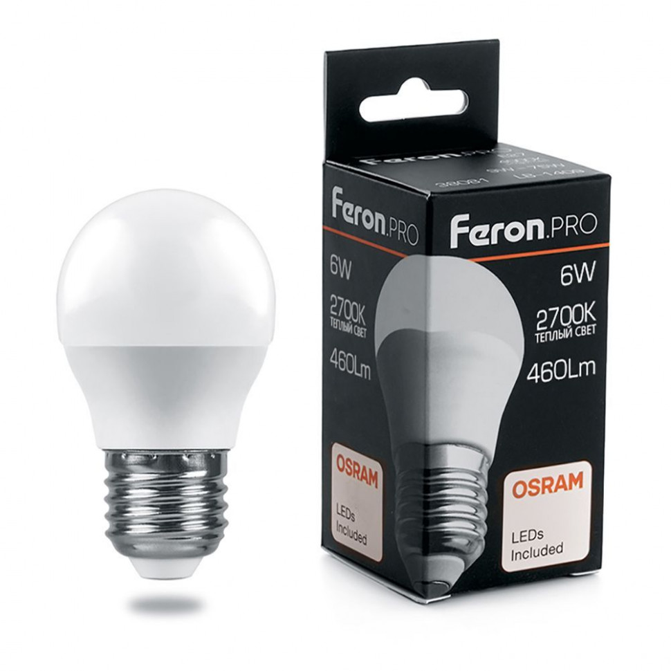 Лампа светодиодная Feron.PRO LB-1406 Шарик E27 6W 175-265V 2700K, артикул FERON 38068