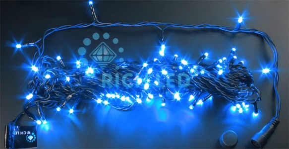 Светодиодная гирлянда 10 м, 24 вольта, синий, черный провод Rich LED RL-S10C-24V-B/B 