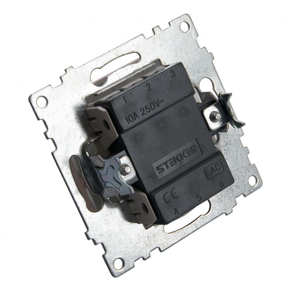 Выключатель 2-клавишный (механизм), STEKKER GLS10-7104-02, 250V, 10А, серия Катрин, шампань, артикул STEKKER 39592