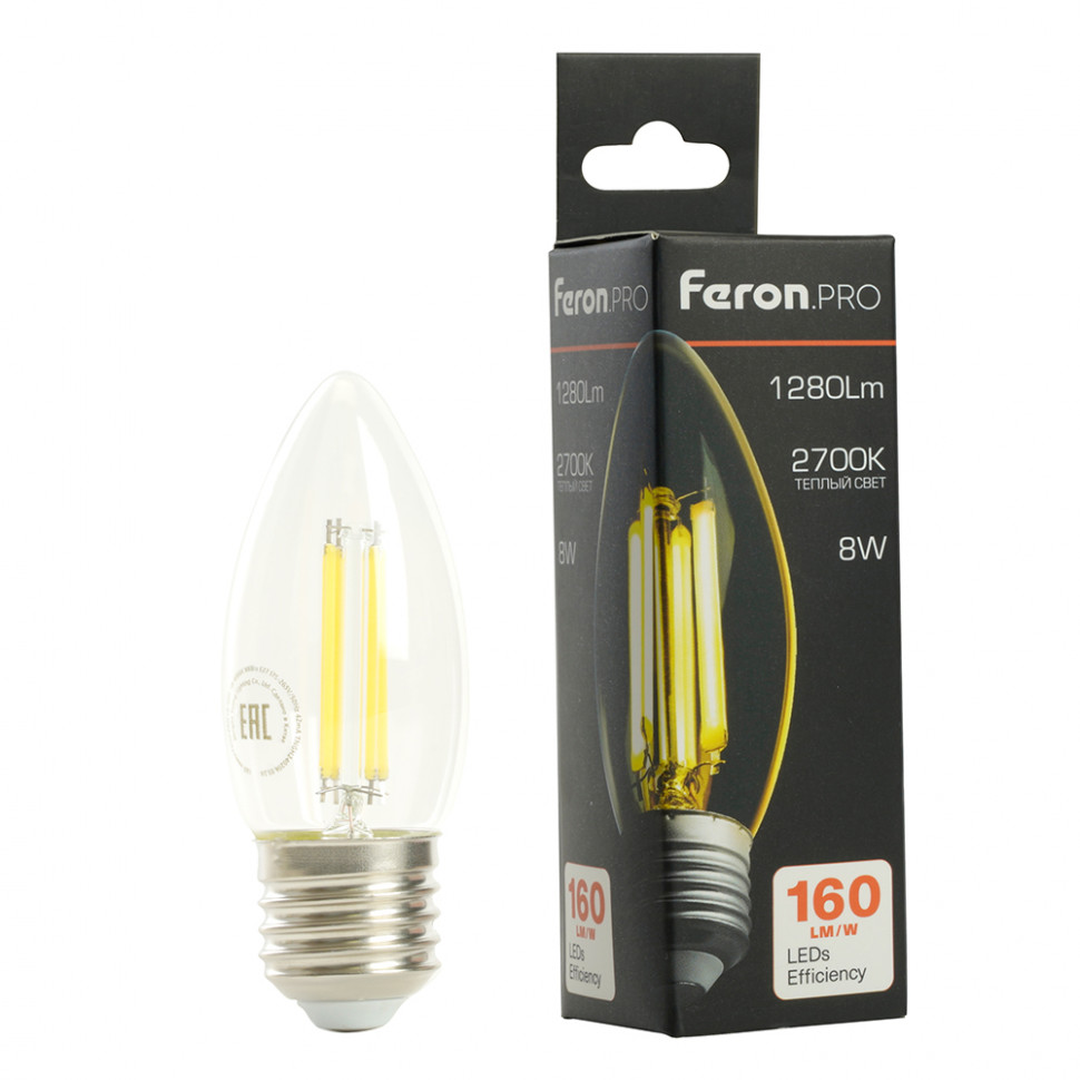 Лампа светодиодная Feron.PRO LB-1208 Свеча E27 1280LM 8W 175-265V 2700K, артикул FERON 51241