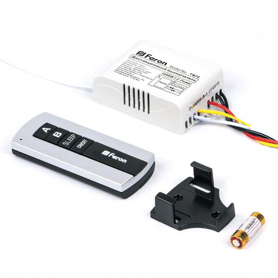Выключатель дистанционный 230V 1000W 2-хканальный 30м с пультом управления, TM75, артикул FERON 23344