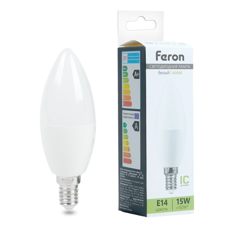 Лампа светодиодная Feron LB-980 Свеча E14 15W 175-265V 4000K, артикул FERON 52073