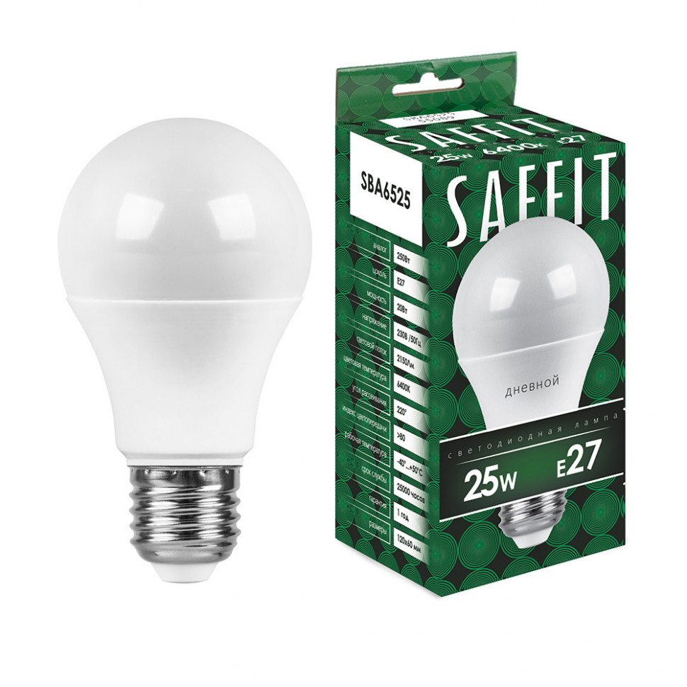 Лампа светодиодная SAFFIT SBA6525 Шар E27 25W 230V 6400K, артикул SAFFIT 55089