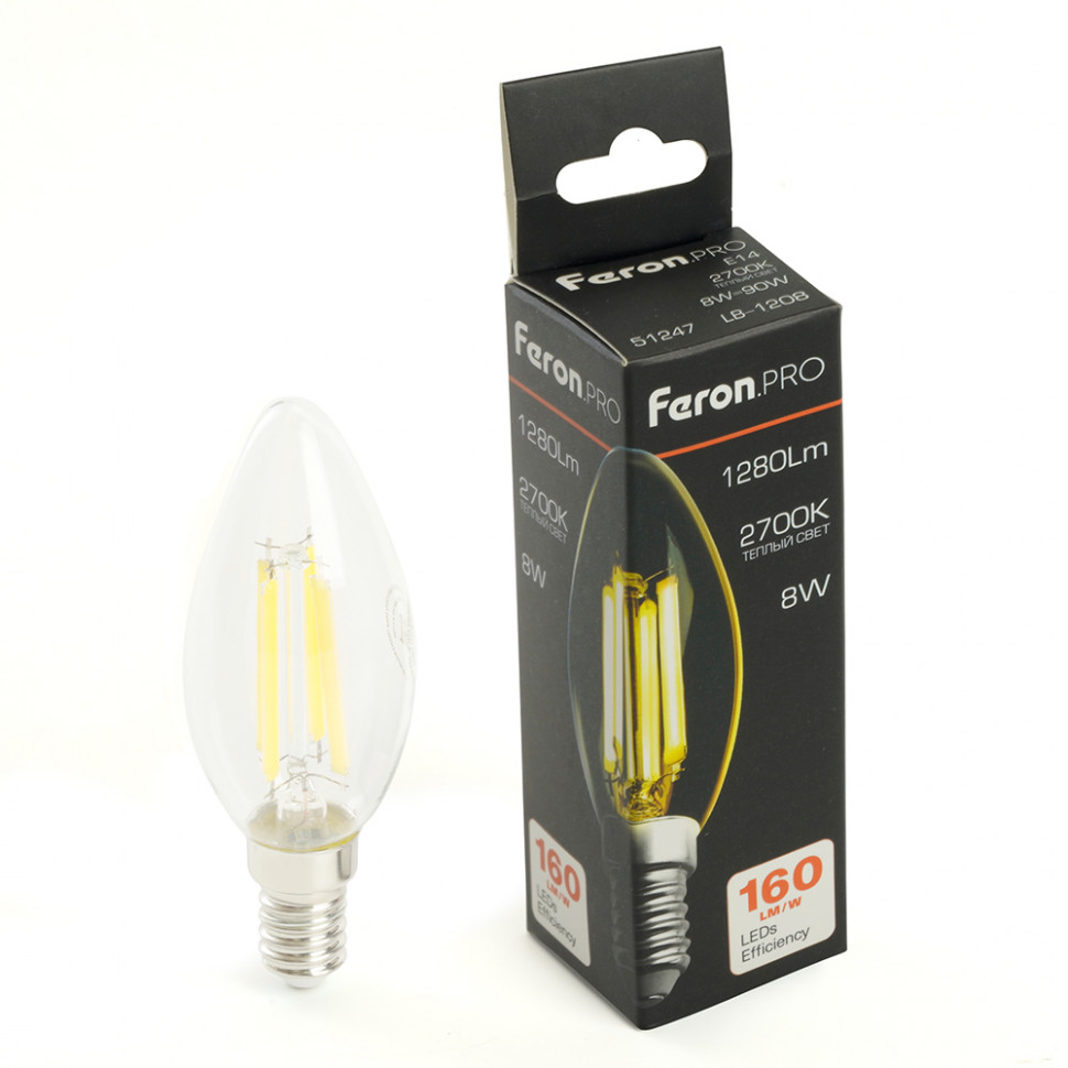 Лампа светодиодная Feron.PRO LB-1208 Свеча E14 1280LM 8W 175-265V 2700K, артикул FERON 51247