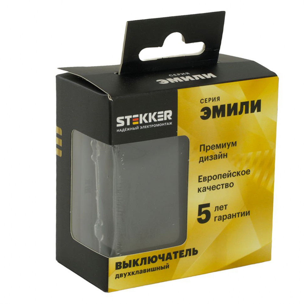Переключатель 2-клавишный (механизм), STEKKER, 250В, 10А, серия Эмили, RSW10-5107-05, черный уголь, soft touch, артикул STEKKER 49843